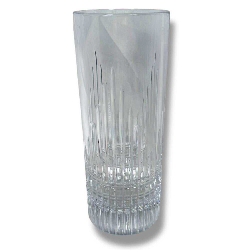 Faberge Crown Crystal Vase 10" Heavy Vertical Cylinder Clear Cut Crosshatch Rare
